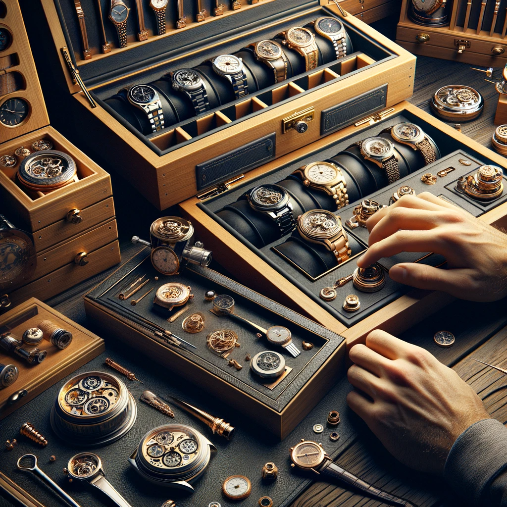 DALLE 2023-12-11 15.03.26 - Teaser image for the topic of watch storage and preservation. The image should feature an elegant and sophisticated design, showcasing a variety of lu